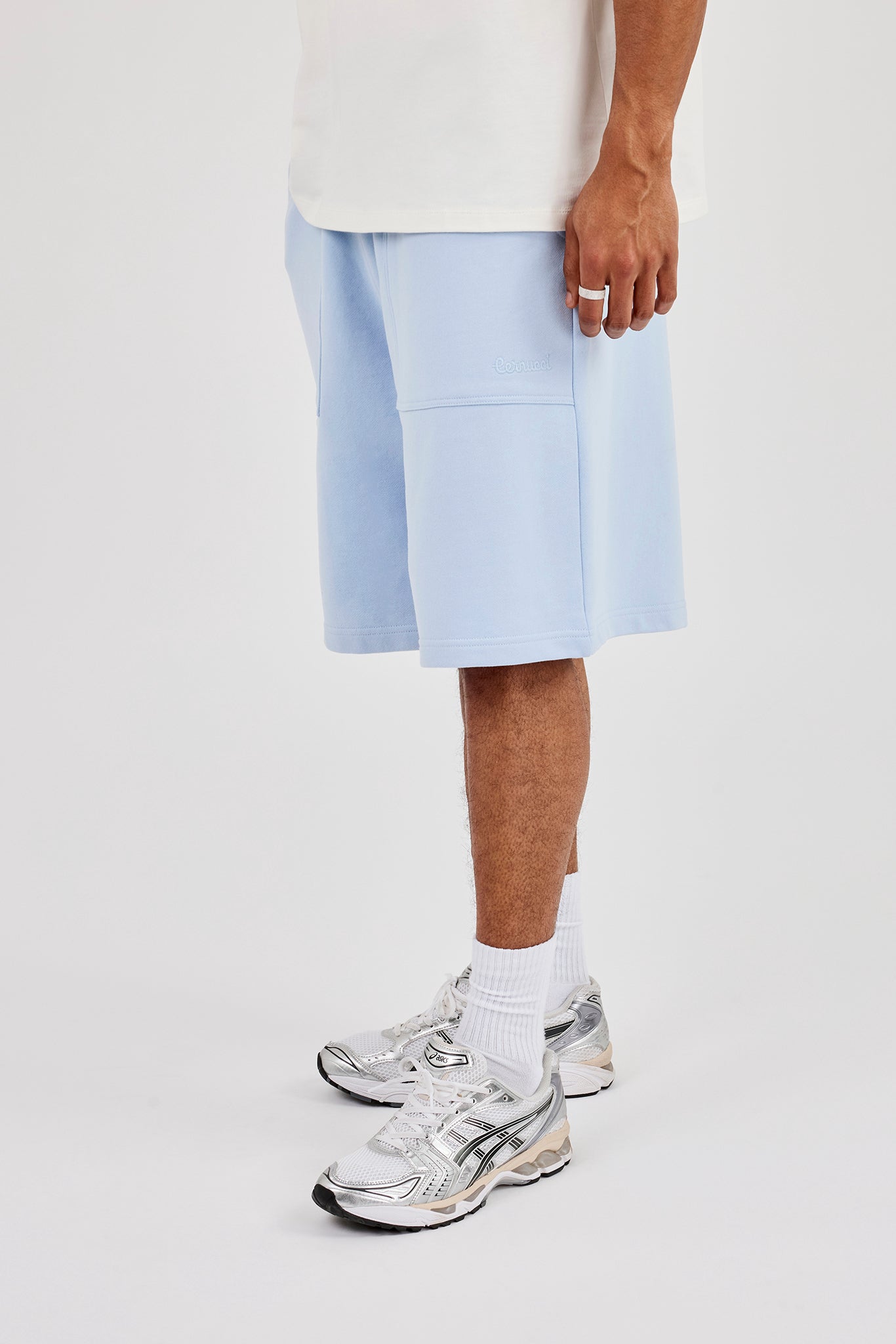 Jersey Jort With Pocket Detail - Light Blue